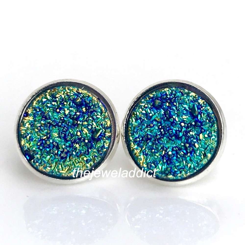 3 for $15 Titanium ocean Blue shimmer Druzy studs